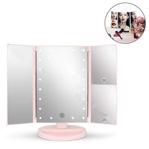 Makeup Spejl Med Lys 22led Makeup Spejl Med 2x/3x Forstørrelse Pink