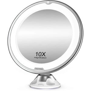 10x forstørrelsesglas makeup-spejl med LED-lys 1 kugleled 360 justerbart beslag Bærbart makeup-spejl, til badeværelse, praktisk rejse