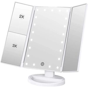 Make-up spejl, 3 sider kosmetisk spejl bordspejl med 21 led foldbar dæmpbar 180 grader Justerbar rotation 1x 2x 3x