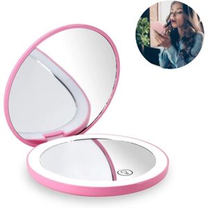 Genopladeligt oplyst makeup-spejl med 12 LED-lys, pink