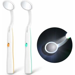 GeekAtmosphere 2 stk. tandspejl med let mund-tand-spejl tandinspektionsspejl oralt spejl med LED-lys-batteri inkluderet, grønt og orange