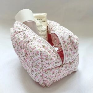 Blomster Puffy Quiltet Makeup Taske Stor Rejse Kosmetik Taske PINK PINK