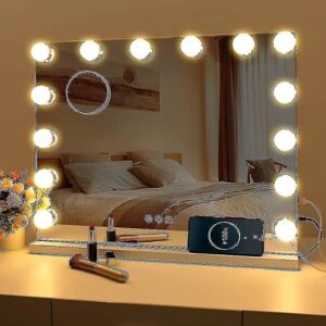 YIXI Hollywood spejl usb makeup med lys tændt 10 pærer 3 lystilstande Bordplade vægmonterede kosmetiske spejllamper