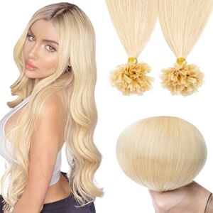 Elailite Extension Cheveux Naturel Keratine #613 BLOND TRES CLAIR, 100 Mèches 40cm U Tip Hair Rajout Pose a Chaud Pre Bonded 50g - Publicité