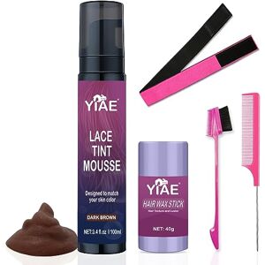 YIAE Lace Tint Mousse, 100ml Mousse de teinture pour perruques, toupets et postiches pour femmes Finition naturelle de la couleur de la dentelle, Set d'outils de teinture pour perruques(Marron foncé) - Publicité