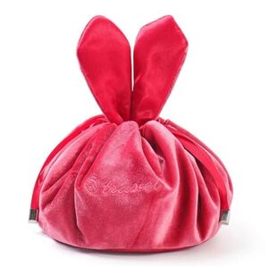 GSCLZ Trousse Maquillage Sac cosmétique Rond Velours Doux Sac de Maquillage Cordon Lapin Oreille Voyage Maquillage Organisateur Femme Toilette beauté Stockage for Cadeau Vanity (Color : A Red) - Publicité