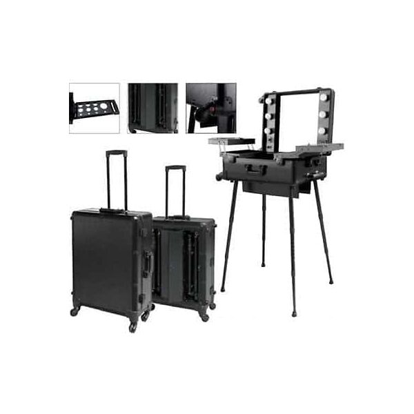 postazione make up valigia trolley professionale con 6 luci 3w