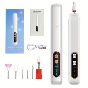 Temu Electric Nail File Set, Portable Acrylic Design With Led Lighting, Usb Charging, 3-speed Adjustable Electric Nail File For Gel Nails, Nail And Foot Care Polishing And Shaping Tool White