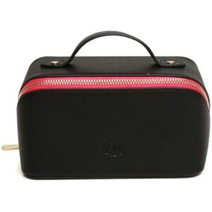 The London Train Case Mini Beauty Concertina Fold Out Organiser Vanity Toiletry Bag Make-Up Case by Alice Wheeler (Black and Pink)