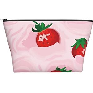 Ajncvzfgfh Portable Cosmetic Bag Strawberry Milkshake Vegan Makeup Pouch Travel Toiletry Bag for Girls Women