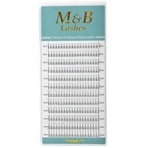 M&B Lashes 3D Premade Eyelashes Ready Fan with Long Eyelash Stem D Curl Thickness 0.07 mm for Eyelash Extensions Artificial Volume Eyelashes 12 Rows Box (15 mm)