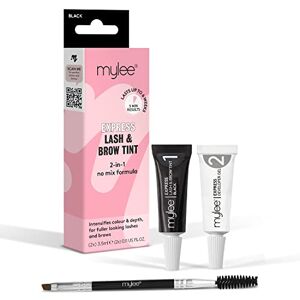 Mylee Express Lash & Brow Kit – 2 in 1 No Mix Formula, Tint + Developer Gel + Double Sided Brush, Professional Eyelash & Eyebrow Dye Tinting, Long Lasting, Semi-Permanent, Fast & Easy (Black)