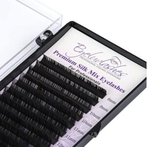 Eyeluvlashes PROFESSIONAL EYELASH EXTENSIONS Eyelash Extension Tray Silk Lashes Mix Length Eyelash Tray Mix Lines 8-14mm 12 Lines Eyeluvlashes Individual Eyelash Classic Lashes Silk (J Curl 0.15 Classic Mix)