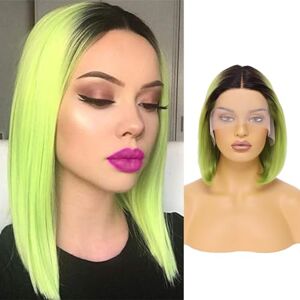 ZBYXPP T Part Lace Front Wigs, 150 Density HD Lace Frontal Wig Glueless 13X4x1 Closure 10-28 Inch Human Hair(1Bgreen,14in(35cm))