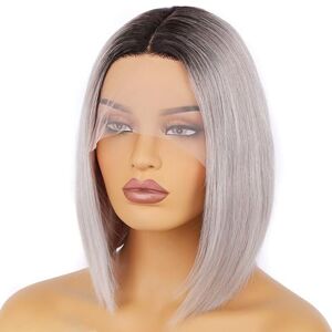 ZBYXPP T Part Lace Front Wigs, 150 Density HD Lace Frontal Wig Glueless 13X4x1 Closure 10-28 Inch Human Hair(Lgrey,14in(35cm))