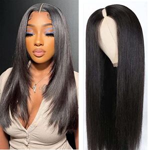 Zealady V Part Wig Straight Human Hair No Leave Out V Shape Wig for women Glueless Wigs Human Hair Pre Plucked U part Wig Beginner Friendly No Sew in NO Glue 24 inches