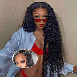 BELE Wear and Go Guleless Wig Human Hair 5x5 HD Transparent Lace Front Wigs 180% Density Brazilian Water Wave Closure Lace Wigs Pre Cut for Women 34"