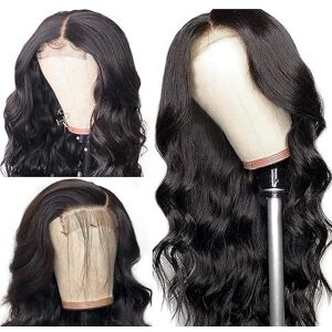 MIJKO Lace Front Wig Human Hair Pre Plucked 13x4 Natural Black Body Wave Wig 150% Density Glueless Wigs For Women HD Transparent Lace Frontal Wigs Natural Black (Color : 30in)