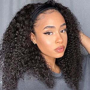 Eooma Curly Headband Wig Human Hair Wigs for Black Women (16 inch) Brazilian Curly None Lace Front Wigs Human Hair Scarf No Gel Gluelees Remy Hair Headband Wig