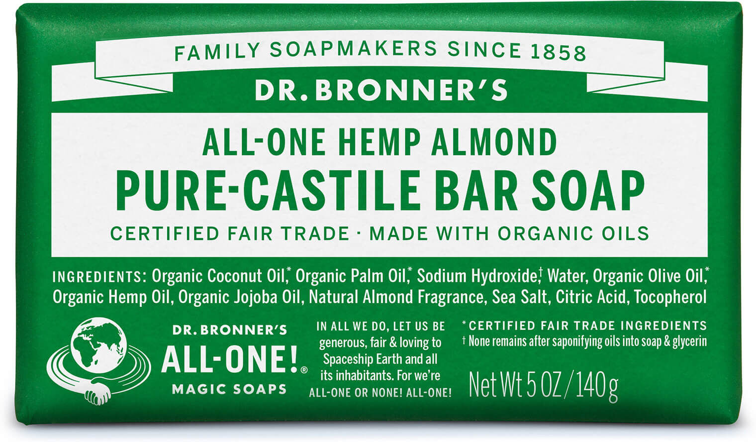 Dr. Bronner's Dr Bronner's Pure Castile Bar Soap Almond 140g