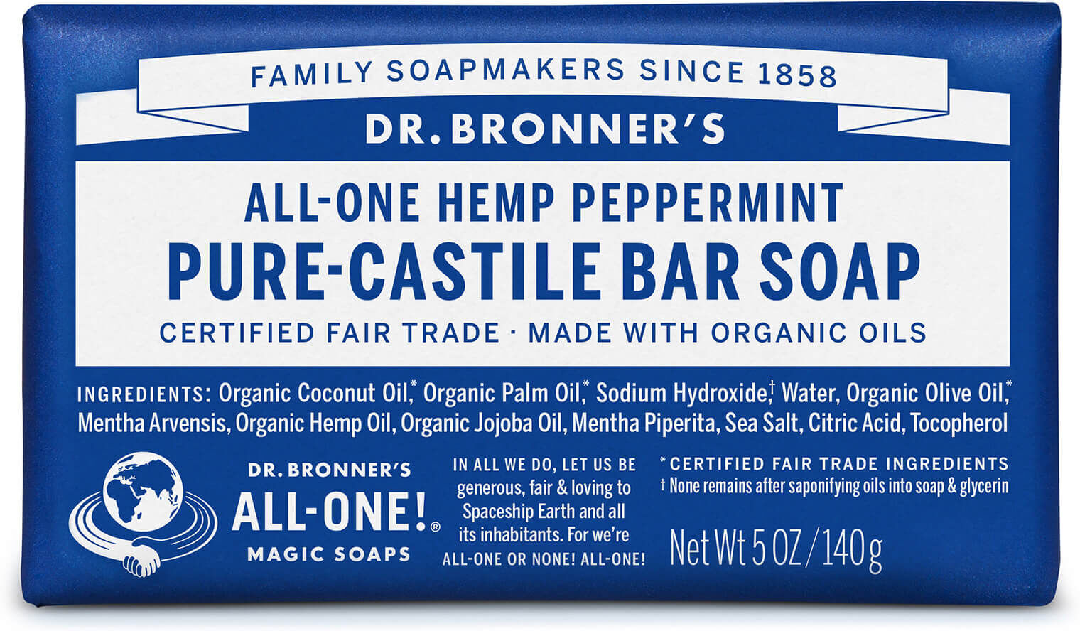 Dr. Bronner's Dr Bronner's Pure Castile Bar Soap Peppermint 140g