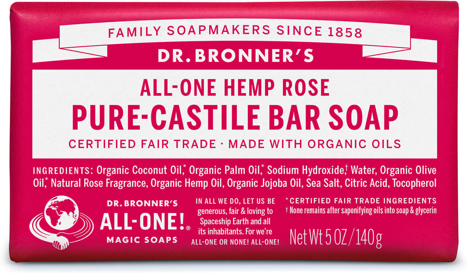 Dr. Bronner's Dr Bronner's Pure Castile Bar Soap Rose 140g