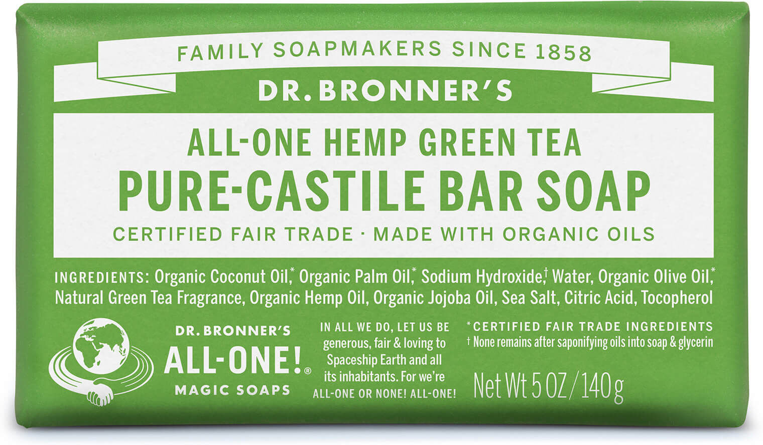 Dr. Bronner's Dr Bronner's Pure Castile Bar Soap Green Tea 140g