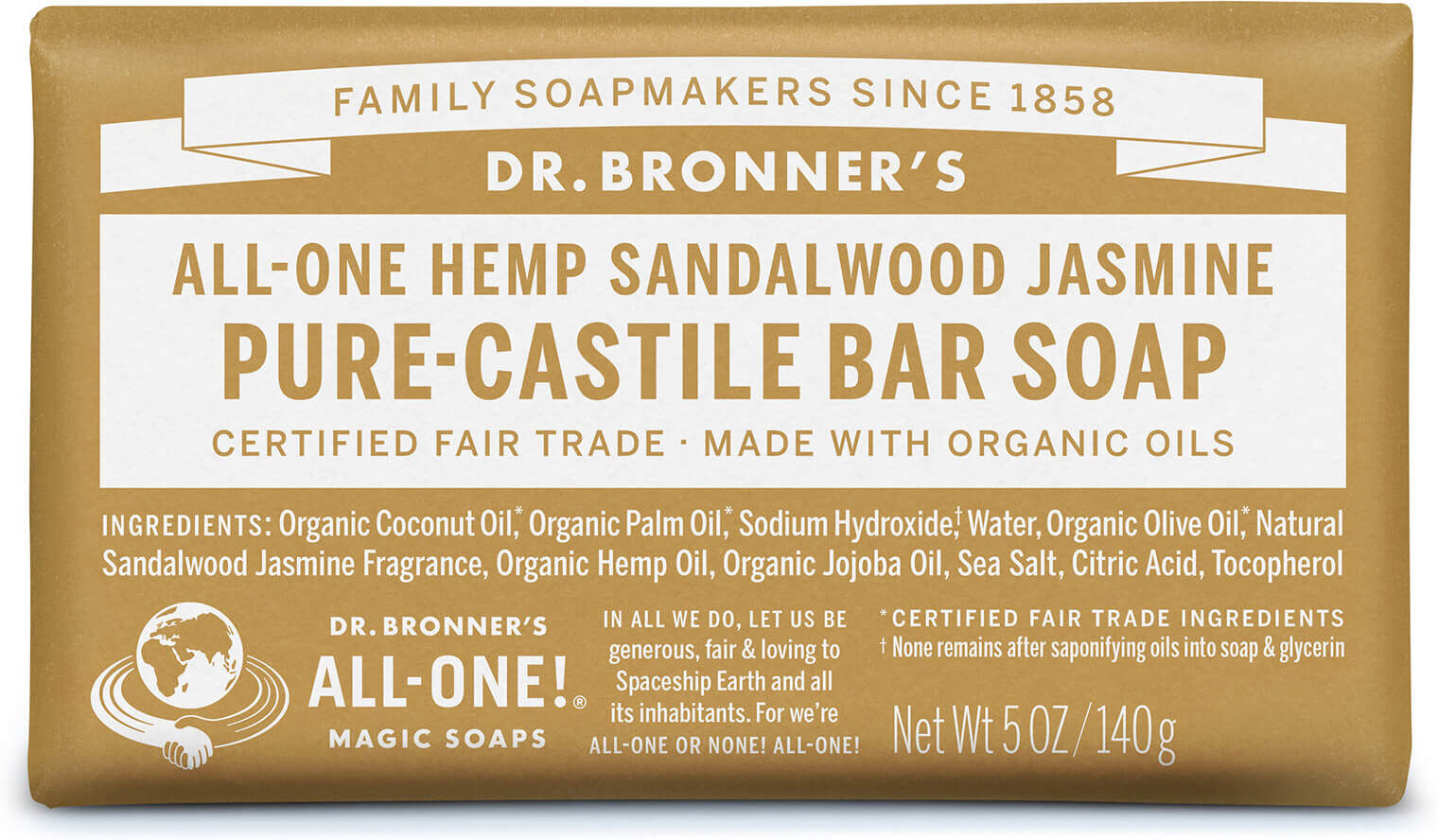 Dr. Bronner's Dr Bronner's Pure Castile Bar Soap Sandalwood and Jasmine 140g