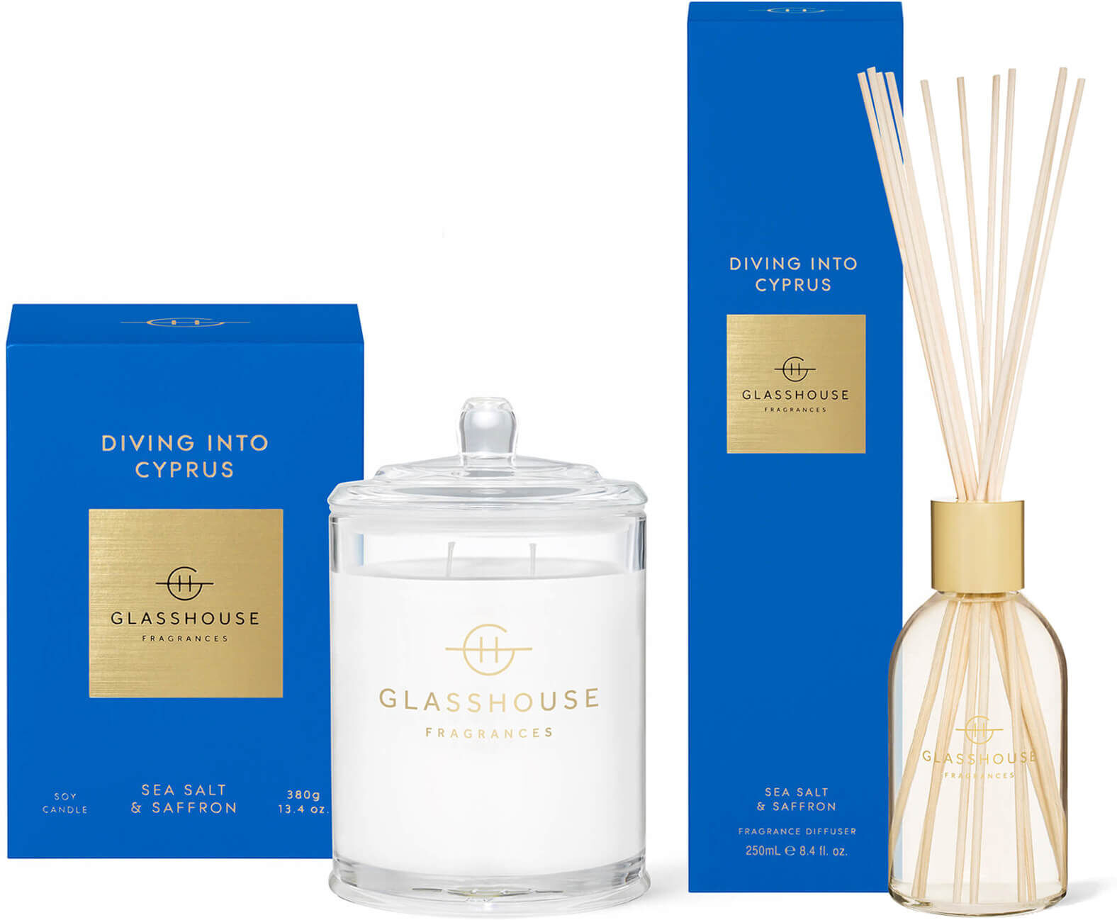 Glasshouse Fragrances Glasshouse Diving into Cyprus Candle and Liquid Diffuser