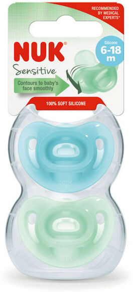 Nuk Sucette Sensitive Silicone +6m Bleu Vert Lot de 2