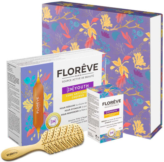 Florêve Coffret In Youth Cure 14 ampoules + Sérum Anti-Chute 30ml + Brosse à Cheveux