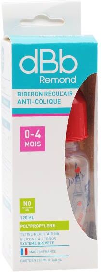 dBb Remond Biberon Régul'Air Anti-Colique Rouge Paris 0-4 mois 120ml