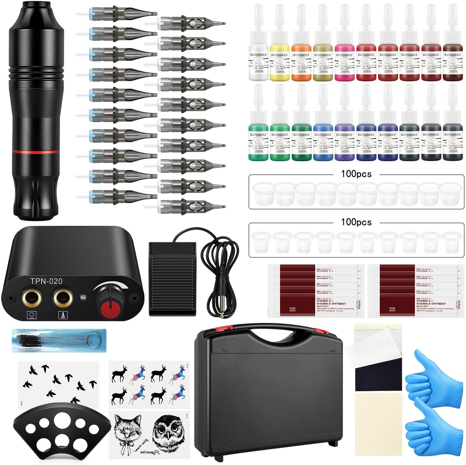 Avadar Tattoo Patrone Tattoo Maschine Atom Pen Kit Rotary Tattoo Maschine 20 Stück Patrone Tipps 20 Farbe Tattoo Tinten Netzteil Körper Kunst Für Tattoo Künstler