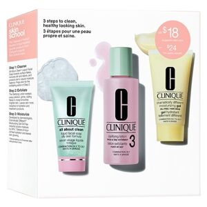 Clinique 3-faset systempleje  3-faset systempleje Gavesæt Liquid Facial Soap 30 ml + Clarifying Lotion 3 60 ml + Moisturizing Gel 30 ml