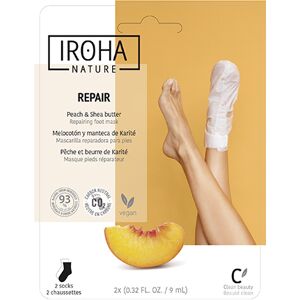 Masque Chaussettes Pieds Réparateur Pêche Beurre de Karité Iroha Nature - Publicité