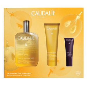 caudalie cofanetto gli essenziali di luminosità olio corpo 100ml + gel doccia 50ml + crema occhi 5 ml