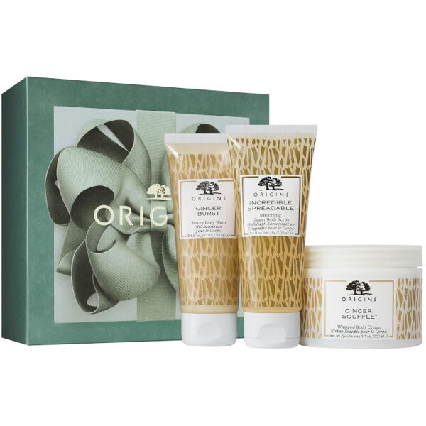 origins origins ginger souffle body cream confezione 200 ml crema corpo + 100 ml gel doccia + 100 ml scrub corpo