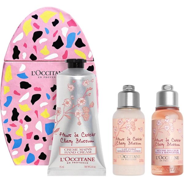 l'occitane en provence fleurs de cerisier cherry blossom - creme mains - crema mani cofanetto 75 ml gel doccia + 75 ml latte corpo + 75 ml crema mani