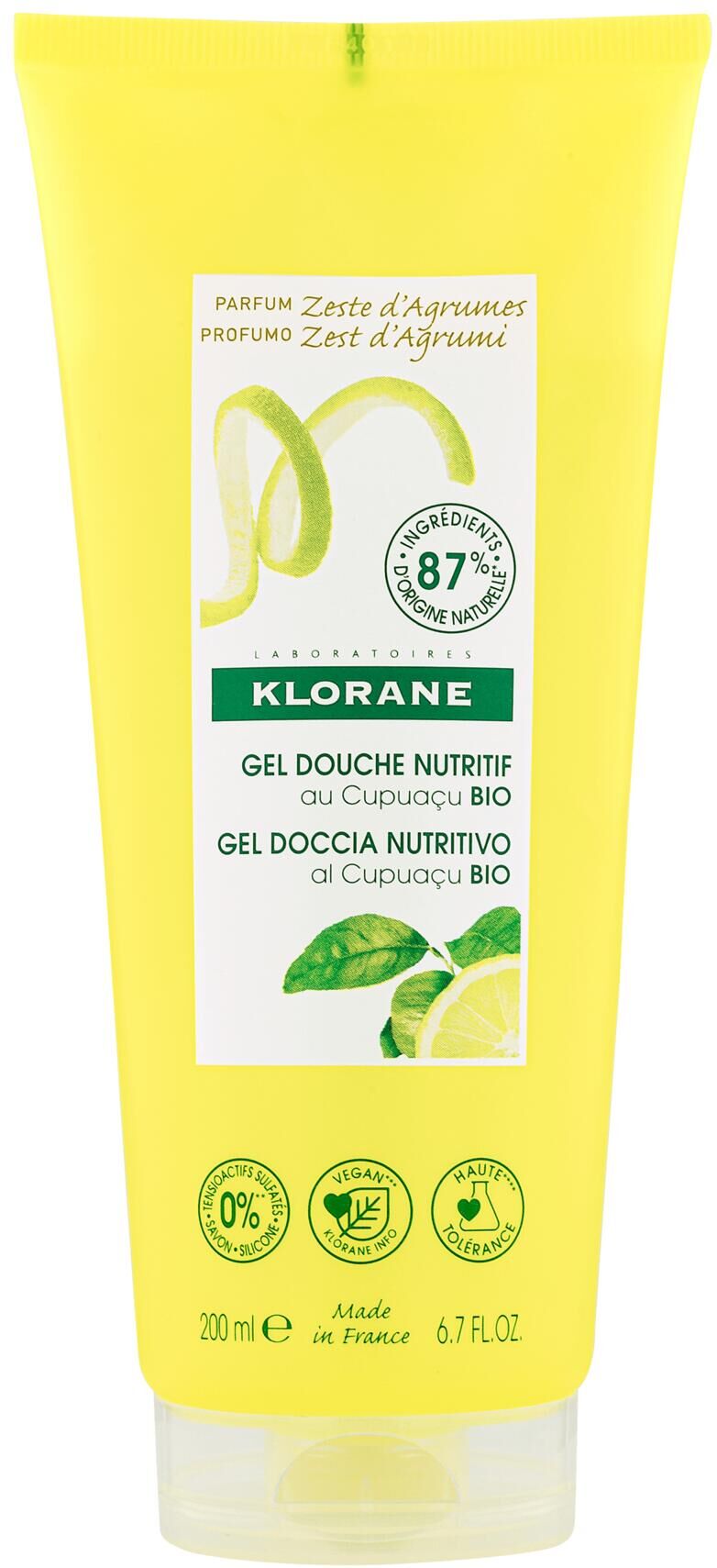 Klorane Gel Doccia Nutritivo Al Burro Di Cupuacu Bio Profumazione Zest D'agrumi 200ml