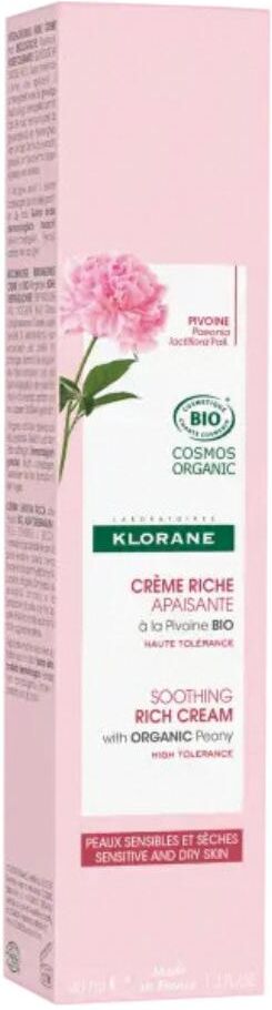 Klorane Crema Ricca Lenitiva alla Peonia Bio Pelle Sensibile/Secca 40ml