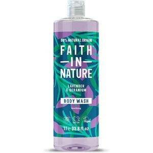 Faith In Nature 1L Lavender & Geranium Body Wash - Natural Shower Gel - Vegan & Cruelty Free