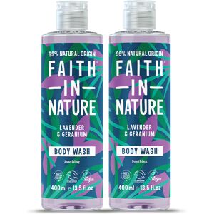 Faith In Nature Lavender & Geranium Body Wash Multipack - Organic Natural Shower Gel - Vegan & Cruelty Free - 2 X 400ml