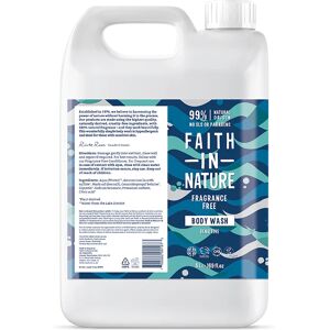 Faith In Nature Fragrance Free 5L Body Wash Refill - Organic Natural Shower Gel - Vegan & Cruelty Free - Bulk Buy