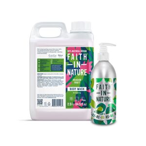 Faith In Nature Dragon Fruit Body Wash 2.5L With Aluminium Refill Bottle  - Organic Natural Shower Gel - Vegan & Cruelty Free - Bulk Buy