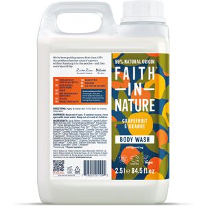 Faith In Nature Body Wash 2.5L Refill - Grapefruit & Orange - Organic Natural Shower Gel - Vegan & Cruelty Free - Bulk Buy