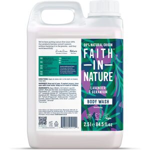 Faith In Nature Body Wash 2.5L Refill - Lavender & Geranium - Organic Natural Shower Gel - Vegan & Cruelty Free - Bulk Buy