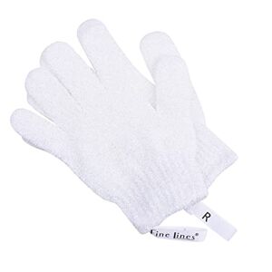 Fine Lines - Exfoliating Shower Gloves, White Exfoliating Glove for Bath scrub, Dead Skin Remover Exfoliating mitt Body Scrub Gloves with Hanging Hoops Protected Design