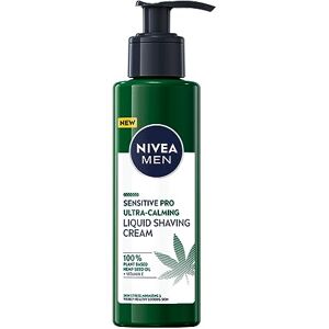 NIVEA MEN Sensitive Pro Ultra Calming Liquid Shaving Cream (200 ml), Shaving Cream Enriched with Hemp Seed Oil and Vitamin E for Stress-Minimising Face Care