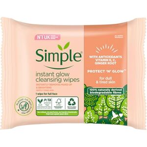 Simple Protect ‘N’ Glow Instant Glow Biodegradable Wipes dermatologically tested for sensitive skin 20 wipes