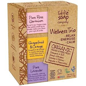 Little Soap Company Organics Wellness Trio Soap Gift Set – Vegan, Cruelty Free, No SLS or Parabens Wellness Organics Soap Bars 3 x Hand and Body Soap Bars, Mothers Day Gifts for Her,3 x 100grms